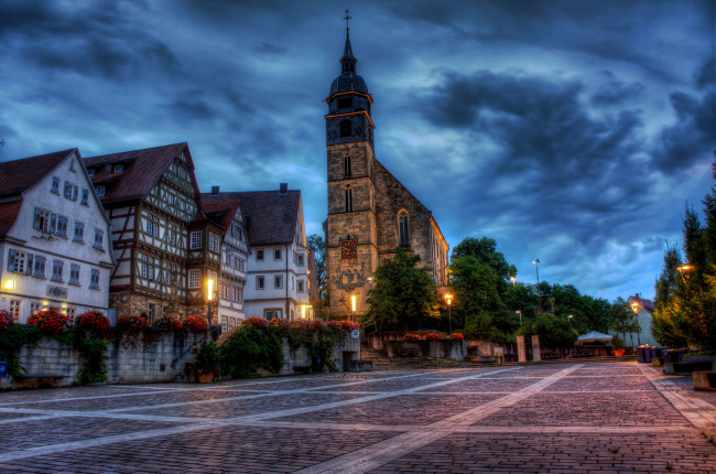 Обои картинки фото boeblingen, germany, города, улицы, площади, набережные, площадь, цветы, здания, церковь
