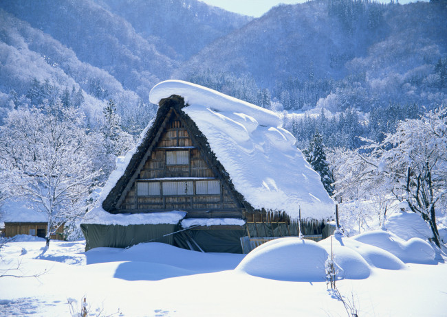 Обои картинки фото разное, сооружения, постройки, домик, снег, горы