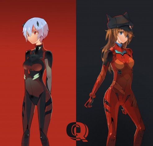 Обои картинки фото аниме, evangelion, neon, genesis, ayanami, rei, asuka, langley