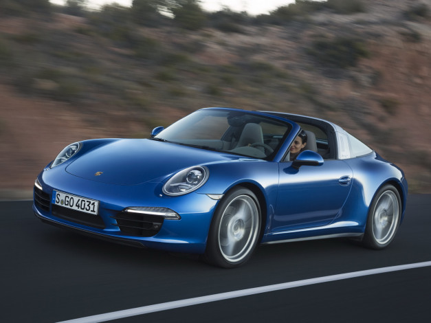 Обои картинки фото автомобили, porsche, 911, targa, 4, 991, 2014, синий