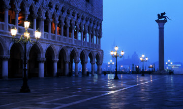 Картинка города венеция+ италия фонари вечер колонна