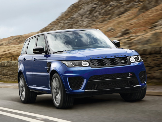 Обои картинки фото автомобили, range rover, range, rover, синий, 2014г, sport, svr