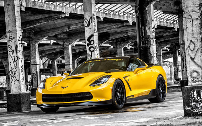 Обои картинки фото автомобили, corvette, 2015г, chevrolet, performance, c7, hpe700, stingray, ruffer, желтый