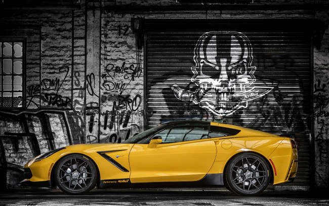 Обои картинки фото автомобили, corvette, c7, hpe700, stingray, желтый, chevrolet, performance, ruffer, 2015г