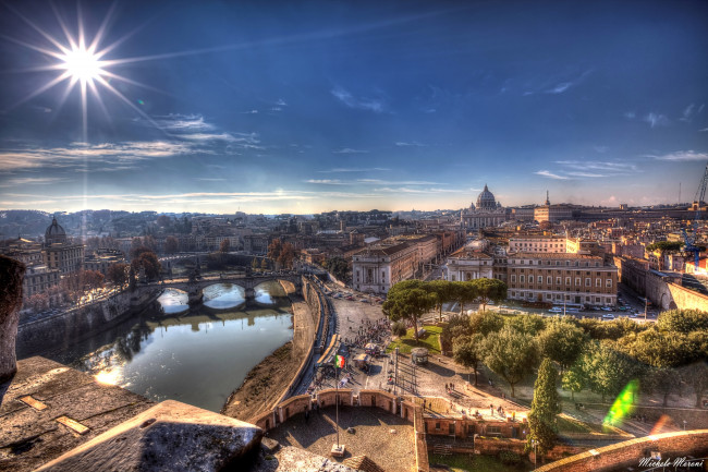 Обои картинки фото города, рим,  ватикан , италия, дороги, река, дома, панорама, мост