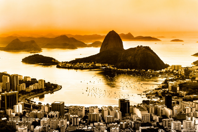 Обои картинки фото города, рио-де-жанейро , бразилия, река, дома, панорама, рио, де, жанейро