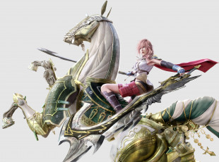 обоя видео игры, final fantasy xiii, лошадь, девушка, робот