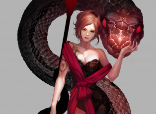 Картинка фэнтези красавицы+и+чудовища чешуя взгляд девушка змея арт фантастика