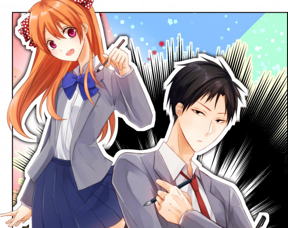 Обои картинки фото аниме, gekkan shoujo nozaki-kun, мангака, нозаки, девушка, парень