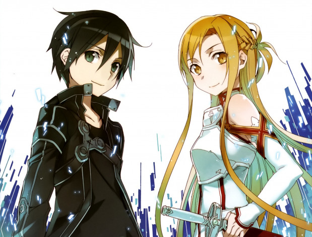 Обои картинки фото аниме, sword art online, кирито, асуна