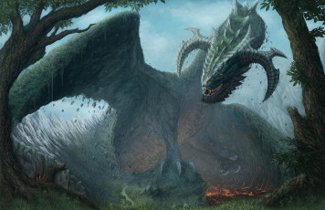 Картинка фэнтези драконы крылья дракон лес огонь пасть сказочный