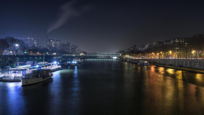 Обои картинки фото города, париж , франция, париж, ночь, сена