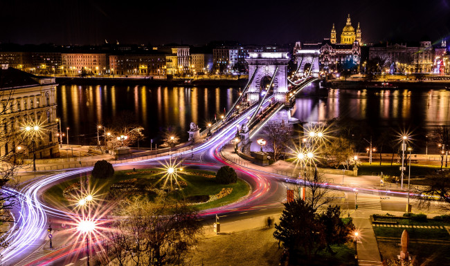 Обои картинки фото budapest, города, будапешт , венгрия, огни, ночь