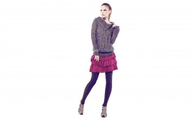 Обои картинки фото девушки, barbara palvin, свитер, модель, колготки, юбка