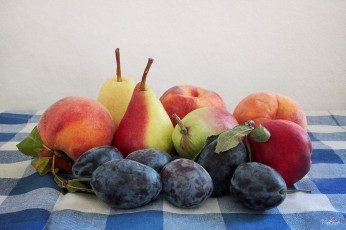 Картинка еда фрукты ягоды груши сливы персики