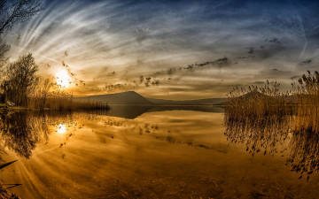 Картинка пейзаж природа восходы закаты закат озеро камыш