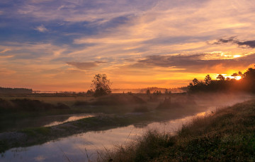 Картинка пейзаж природа восходы закаты солнце вечер канал трава долина деревья поляна поле закат небо облака