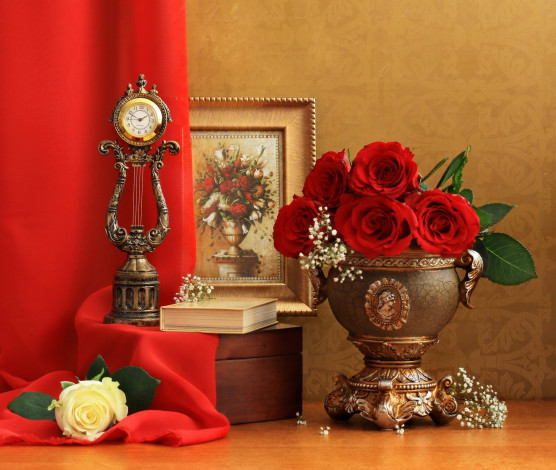 Обои картинки фото цветы, розы, натюрморт