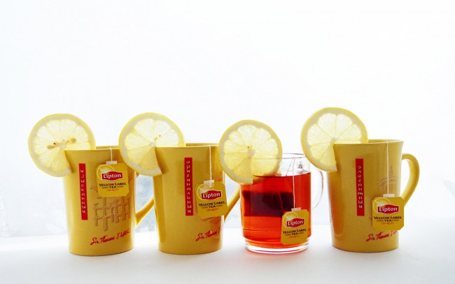Обои картинки фото бренды, lipton, лимон, кружки, чай