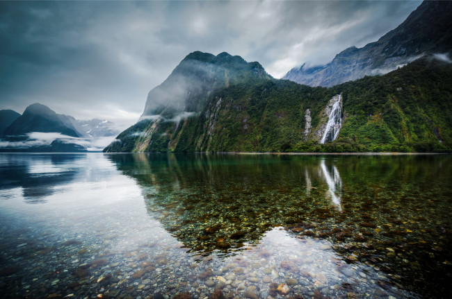 Обои картинки фото природа, реки, озера, водопад, новая, зеландия, горы