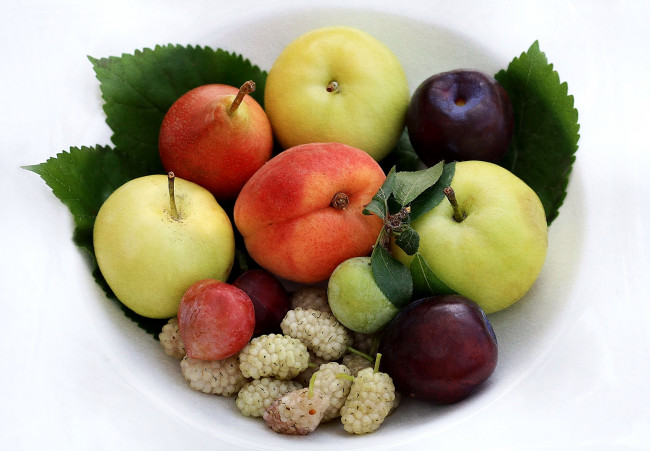 Обои картинки фото еда, фрукты, ягоды, шелковица, груши, сливы, яблоки