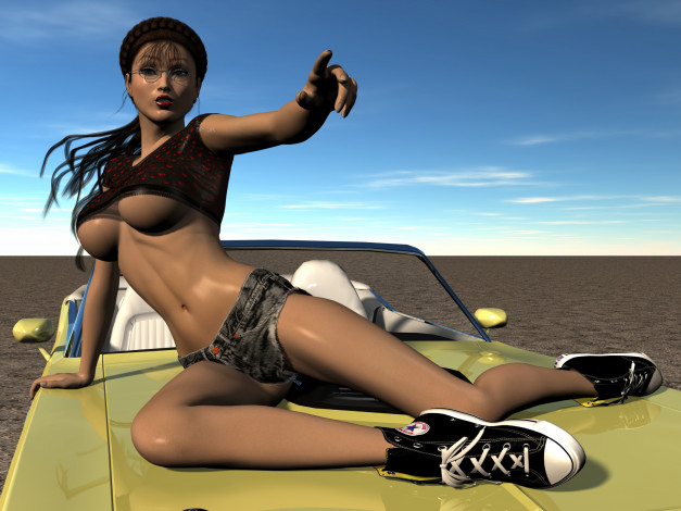 Обои картинки фото автомобили, 3d car&girl, девушка, автомобиль