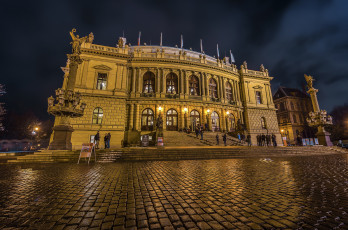 Картинка philharmonic+hall+prague города прага+ Чехия площадь ночь дворец
