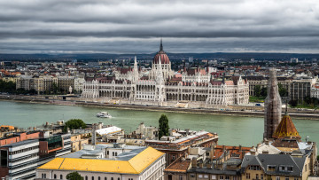 обоя hungarian parliament, города, будапешт , венгрия, парламент, дворец, река