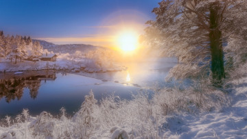 Картинка природа восходы закаты зима река утро