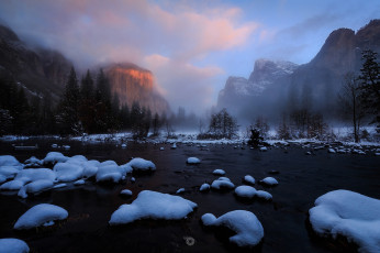 Картинка природа реки озера снег зима река горы