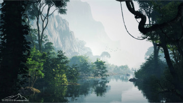 Картинка 3д+графика природа+ nature река горы лес