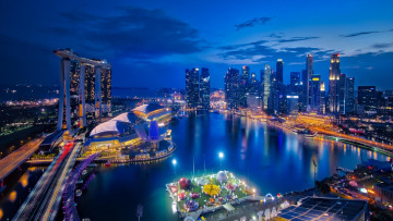 Картинка города сингапур+ сингапур singapore огни почь город