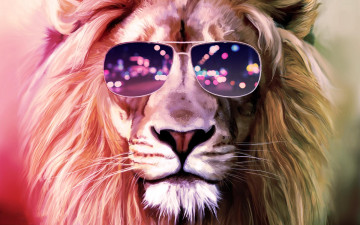 Картинка рисованное животные +львы лев голова грива очки