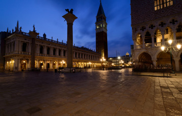 Картинка города венеция+ италия дворец дождей огни небо облака кампанила ночь пьяцетта колонна святого марка теодора венеция