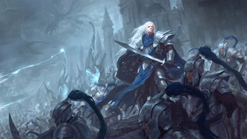 Картинка фэнтези эльфы мужчина фон рыцари бой сабля