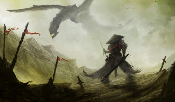Картинка фэнтези драконы человек фон дракон