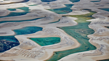 обоя национальный парк jericoacoara, природа, пустыни, бразилия, дюны, вода, вид, сверху, бирюза, сеара, национальный, парк, ленсойс, мараньенсис, жерикоакоара