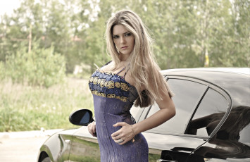Картинка автомобили авто девушками блондинка платье