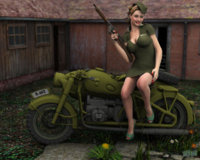 Картинка мотоциклы мото девушкой левушка оружие мотоцикл