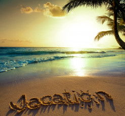 Картинка природа тропики summer закат берег emerald palm солнце пляж vacation sunset sand море песок ocean океан tropical blue sea coast beach paradise