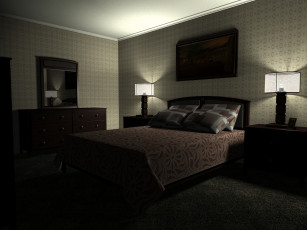 Картинка 3д+графика realism+ реализм спальня кровать подушки