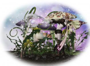 Картинка 3д+графика elves+ эльфы грибы эльфийка