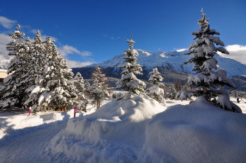 Картинка природа зима сугробы снег лес горы