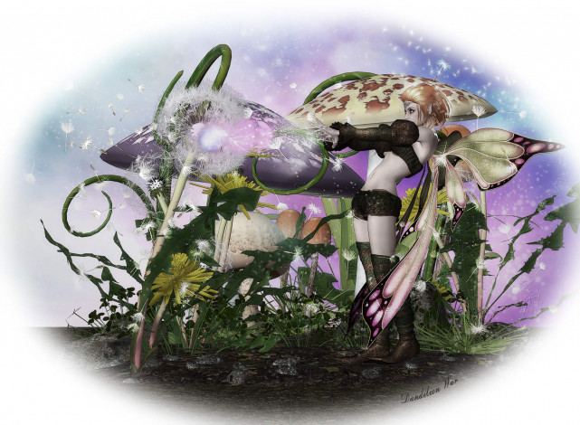 Обои картинки фото 3д графика, elves , эльфы, грибы, эльфийка