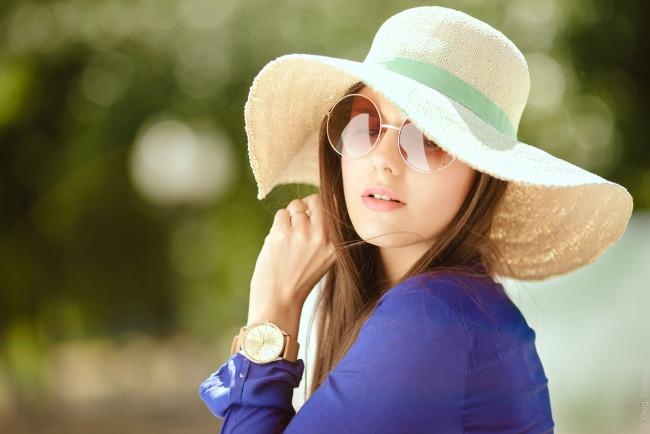 Обои картинки фото девушки, -unsort , азиатки, стиль, очки, шляпа