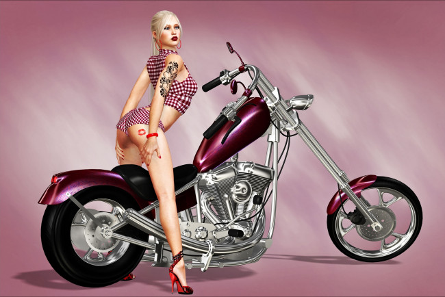 Обои картинки фото мотоциклы, 3d, девушка