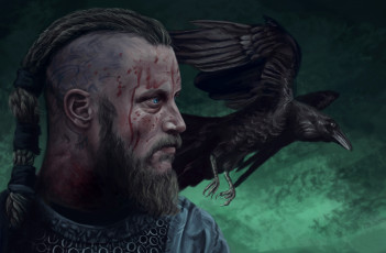 Картинка рисованное кино голова ragnar lothbrok воин ворон viking raven