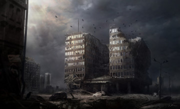 Картинка фэнтези иные+миры +иные+времена вечер город запустение разрушения постапокалипсис