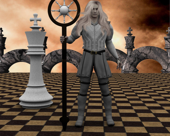 Обои картинки фото 3д графика, фантазия , fantasy, фон, шахматы, шест, взгляд, мужчина