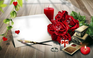 Картинка праздничные день+святого+валентина +сердечки +любовь свечи подарок кольца сердечки